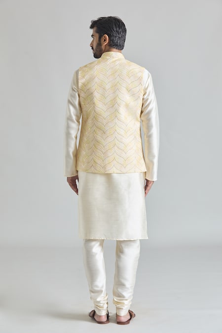 Arihant Rai Sinha Yellow Sequined Nehru Jacket & Kurta Set 