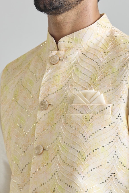 Buy_Arihant Rai Sinha_Yellow Brocade Sequins Nehru Jacket And Kurta Set _Online_at_Aza_Fashions