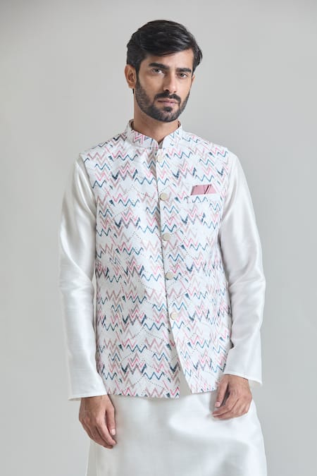 Aryavir Malhotra Chevron Print Nehru Jacket 