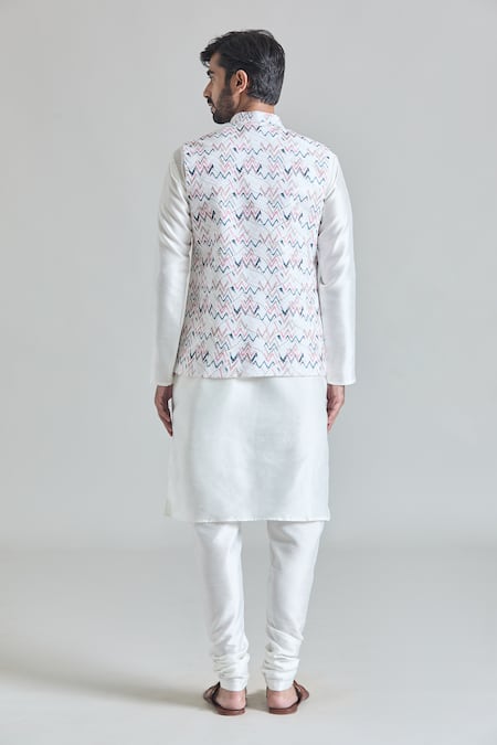 Shop Arihant Rai Sinha Multi Color Sequins Chevron Print Nehru Jacket at Aza Fashions Shop_Arihant Rai Sinha_Multi Color Sequins Chevron Print Nehru Jacket _at_Aza_Fashions