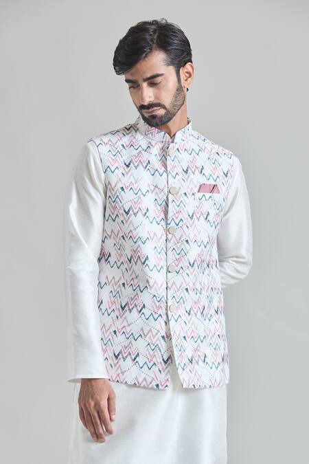 Arihant Rai Sinha Multi Color Sequins Chevron Print Nehru Jacket Online at Aza Fashions Arihant Rai Sinha_Multi Color Sequins Chevron Print Nehru Jacket _Online_at_Aza_Fashions