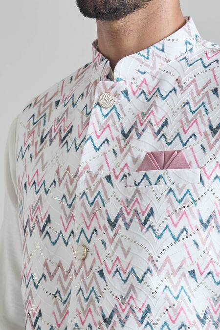 Shop Arihant Rai Sinha Multi Color Sequins Chevron Print Nehru Jacket Online at Aza Fashions Shop_Arihant Rai Sinha_Multi Color Sequins Chevron Print Nehru Jacket _Online_at_Aza_Fashions