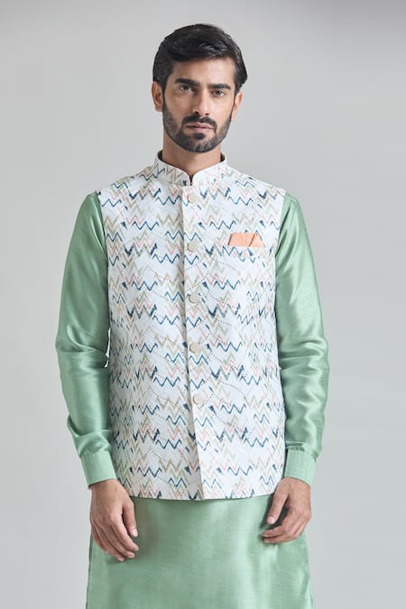 Aryavir Malhotra Chevron Geometric Print Nehru Jacket 