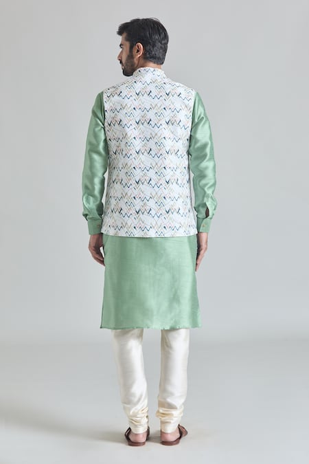 Shop Arihant Rai Sinha Multi Color Satin Sequins Chevron Print Nehru Jacket at Aza Fashions Shop_Arihant Rai Sinha_Multi Color Satin Sequins Chevron Print Nehru Jacket _at_Aza_Fashions
