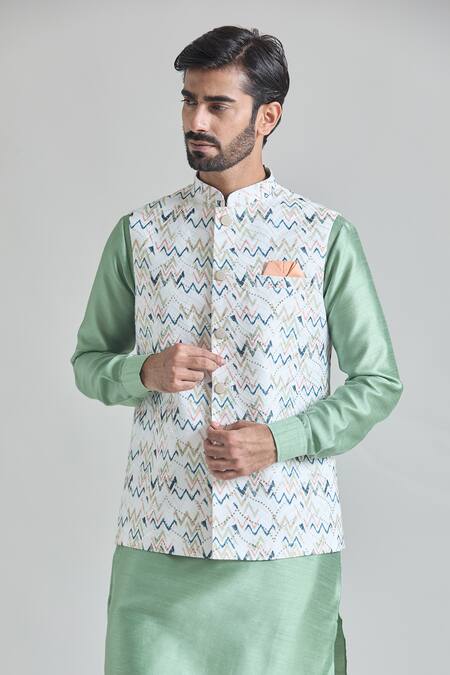 Arihant Rai Sinha Multi Color Satin Sequins Chevron Print Nehru Jacket Online at Aza Fashions Arihant Rai Sinha_Multi Color Satin Sequins Chevron Print Nehru Jacket _Online_at_Aza_Fashions