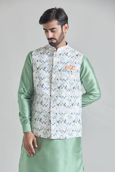 Buy Arihant Rai Sinha Multi Color Satin Sequins Chevron Print Nehru Jacket Online at Aza Fashions Buy_Arihant Rai Sinha_Multi Color Satin Sequins Chevron Print Nehru Jacket _Online_at_Aza_Fashions