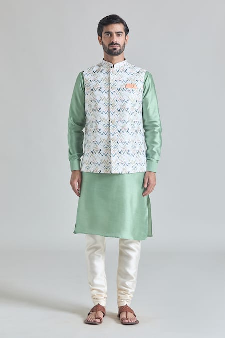 Arihant Rai Sinha Multi Color Satin Sequins Chevron Print Nehru Jacket at Aza Fashions Arihant Rai Sinha_Multi Color Satin Sequins Chevron Print Nehru Jacket _at_Aza_Fashions