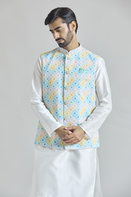 Aryavir Malhotra Geometric Tile Print Nehru Jacket 