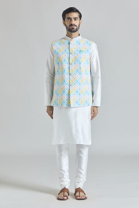 Arihant Rai Sinha_Multi Color Silk Geometric Tile Nehru Jacket _Online_at_Aza_Fashions