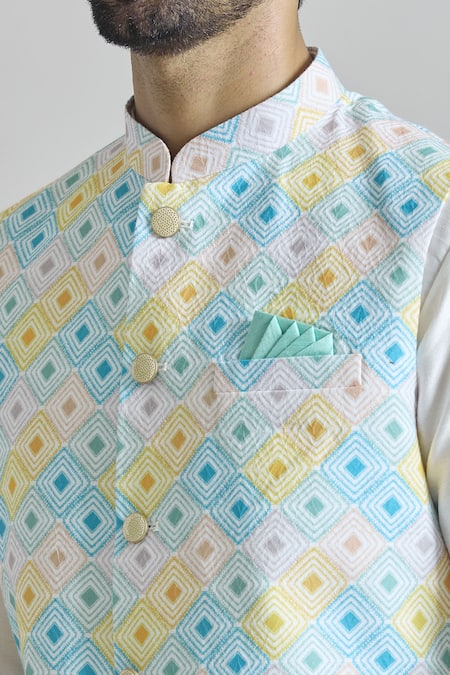 Arihant Rai Sinha_Multi Color Silk Geometric Tile Nehru Jacket _at_Aza_Fashions