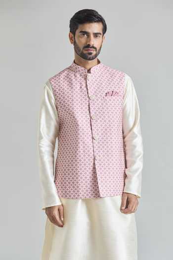 Buy Arihant Rai Sinha Pink Trellis Tile Print Nehru Jacket at Aza Fashions Buy_Arihant Rai Sinha_Pink Trellis Tile Print Nehru Jacket _at_Aza_Fashions