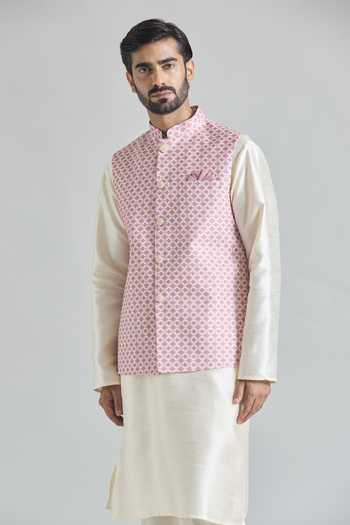 Arihant Rai Sinha Pink Trellis Tile Print Nehru Jacket Online at Aza Fashions Arihant Rai Sinha_Pink Trellis Tile Print Nehru Jacket _Online_at_Aza_Fashions