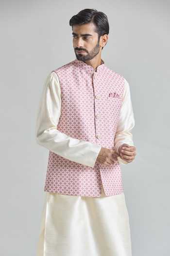 Buy Arihant Rai Sinha Pink Trellis Tile Print Nehru Jacket Online at Aza Fashions Buy_Arihant Rai Sinha_Pink Trellis Tile Print Nehru Jacket _Online_at_Aza_Fashions