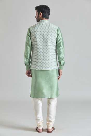 Arihant Rai Sinha Green Trellis Tile Print Nehru Jacket