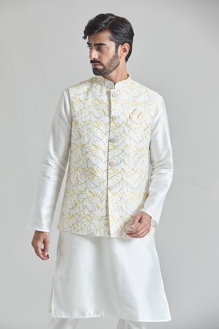 Arihant Rai Sinha_Yellow Sequins Abstract Nehru Jacket _Online_at_Aza_Fashions