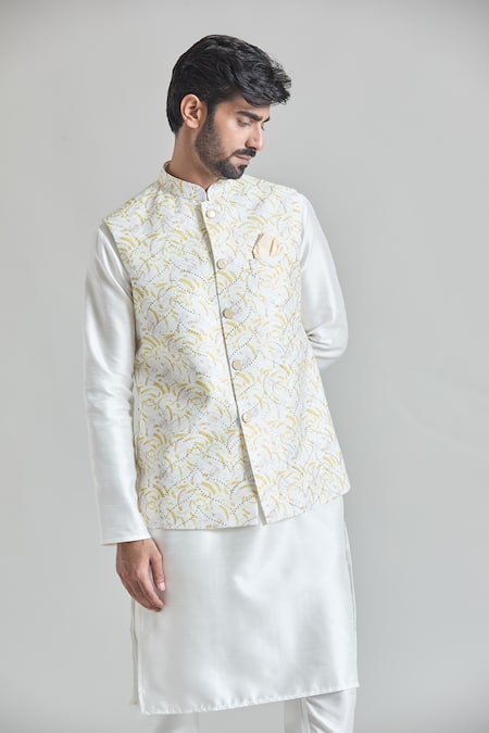 Buy_Arihant Rai Sinha_Yellow Sequins Abstract Nehru Jacket _Online_at_Aza_Fashions