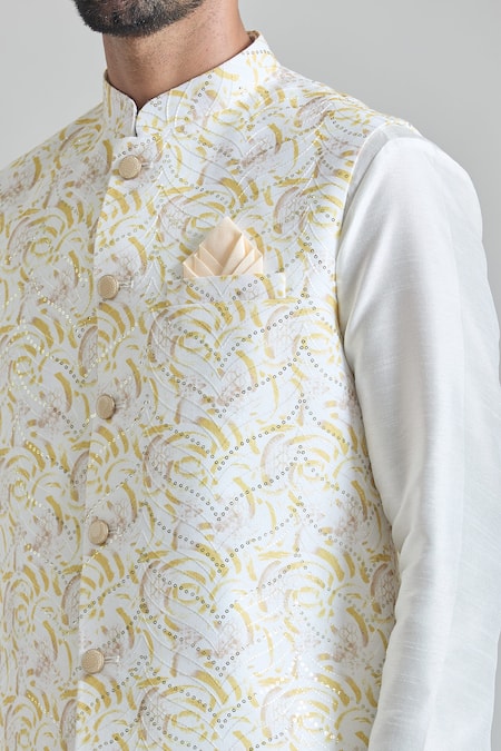 Arihant Rai Sinha_Yellow Sequins Abstract Nehru Jacket _at_Aza_Fashions