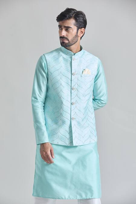 Arihant Rai Sinha Green Silk Sequins, Embroidery Wave Nehru Jacket Online at Aza Fashions Arihant Rai Sinha_Green Silk Sequins, Embroidery Wave Nehru Jacket _Online_at_Aza_Fashions