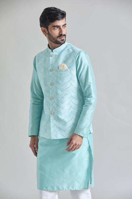 Buy Arihant Rai Sinha Green Silk Sequins, Embroidery Wave Nehru Jacket Online at Aza Fashions Buy_Arihant Rai Sinha_Green Silk Sequins, Embroidery Wave Nehru Jacket _Online_at_Aza_Fashions