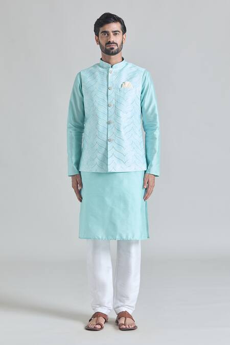 Arihant Rai Sinha Green Silk Sequins, Embroidery Wave Nehru Jacket at Aza Fashions Arihant Rai Sinha_Green Silk Sequins, Embroidery Wave Nehru Jacket _at_Aza_Fashions