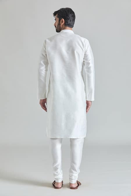 Shop_Arihant Rai Sinha_Cream Silk Plain Kurta And Churidar Set _at_Aza_Fashions