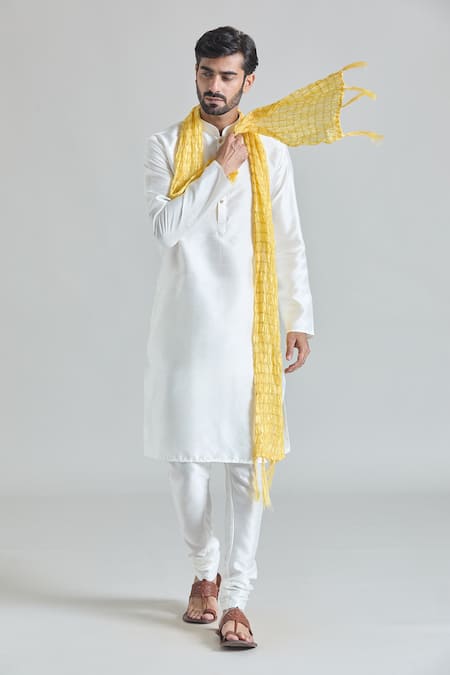 Buy_Arihant Rai Sinha_Cream Silk Plain Kurta And Churidar Set _Online_at_Aza_Fashions