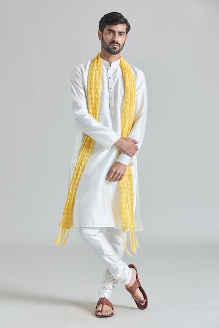 Shop_Arihant Rai Sinha_Cream Silk Plain Kurta And Churidar Set _Online_at_Aza_Fashions