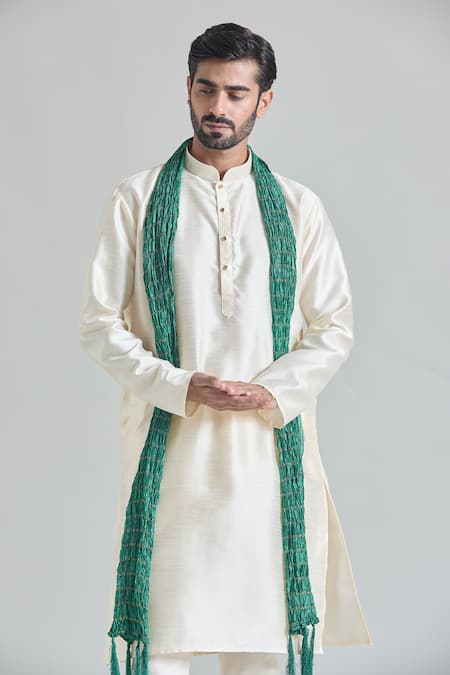 Shop_Arihant Rai Sinha_Beige Silk Plain Kurta _Online_at_Aza_Fashions