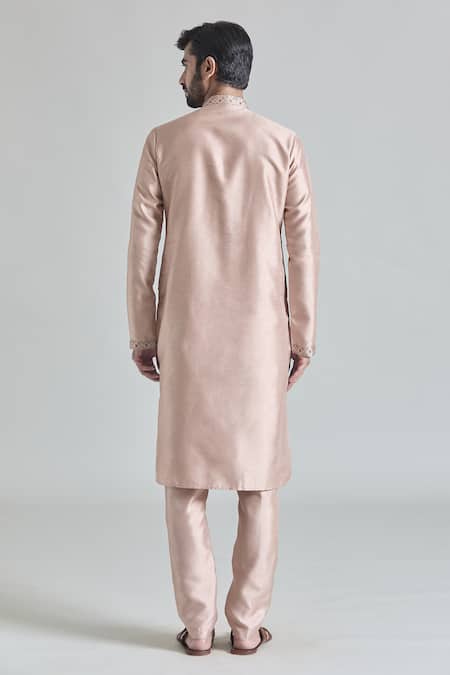 Shop Arihant Rai Sinha Beige Brocade, Silk Embroidery Threadwork Placket Kurta Set With Stole at Aza Fashions Shop_Arihant Rai Sinha_Beige Brocade, Silk Embroidery Threadwork Placket Kurta Set With Stole _at_Aza_Fashions