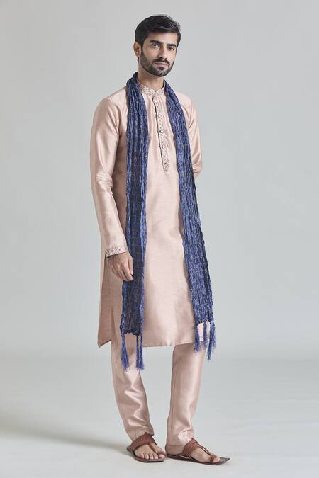 Buy Arihant Rai Sinha Beige Brocade, Silk Embroidery Threadwork Placket Kurta Set With Stole Online at Aza Fashions Buy_Arihant Rai Sinha_Beige Brocade, Silk Embroidery Threadwork Placket Kurta Set With Stole _Online_at_Aza_Fashions