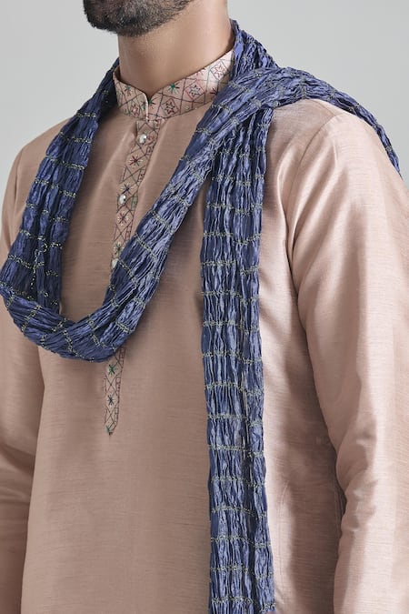 Shop Arihant Rai Sinha Beige Brocade, Silk Embroidery Threadwork Placket Kurta Set With Stole Online at Aza Fashions Shop_Arihant Rai Sinha_Beige Brocade, Silk Embroidery Threadwork Placket Kurta Set With Stole _Online_at_Aza_Fashions