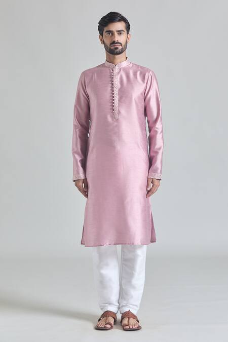 Arihant Rai Sinha Pink Brocade, Silk Embroidery Threadwork Placket Kurta Aligadhi Pant Set Online at Aza Fashions Arihant Rai Sinha_Pink Brocade, Silk Embroidery Threadwork Placket Kurta Aligadhi Pant Set _Online_at_Aza_Fashions