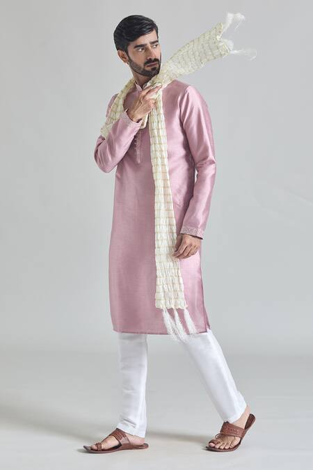Shop Arihant Rai Sinha Pink Brocade, Silk Embroidery Threadwork Placket Kurta Aligadhi Pant Set Online at Aza Fashions Shop_Arihant Rai Sinha_Pink Brocade, Silk Embroidery Threadwork Placket Kurta Aligadhi Pant Set _Online_at_Aza_Fashions