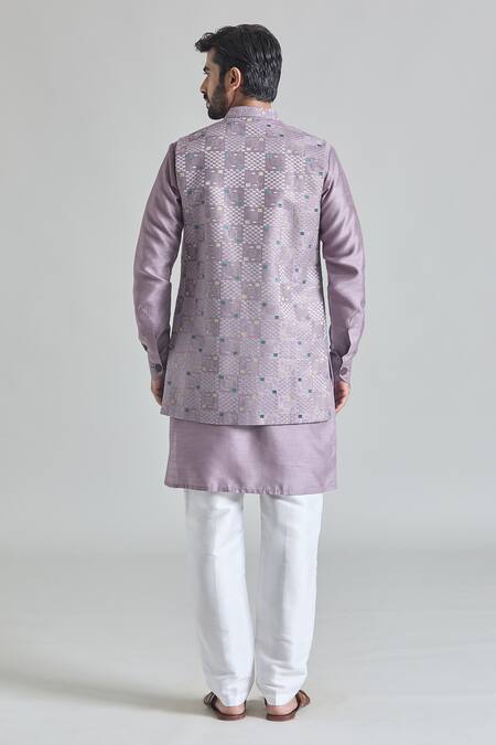 Shop Arihant Rai Sinha Purple Silk Embroidery Geometric Thread Bundi Set at Aza Fashions Shop_Arihant Rai Sinha_Purple Silk Embroidery Geometric Thread Bundi Set _at_Aza_Fashions