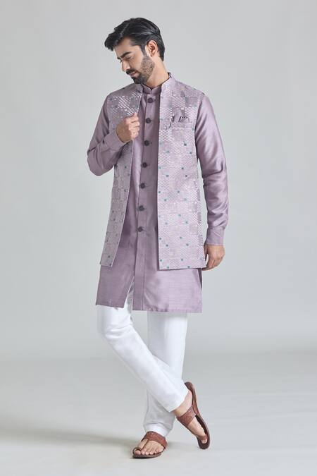 Shop Arihant Rai Sinha Purple Silk Embroidery Geometric Thread Bundi Set Online at Aza Fashions Shop_Arihant Rai Sinha_Purple Silk Embroidery Geometric Thread Bundi Set _Online_at_Aza_Fashions