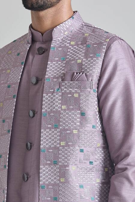 Arihant Rai Sinha Purple Silk Embroidery Geometric Thread Bundi Set at Aza Fashions Arihant Rai Sinha_Purple Silk Embroidery Geometric Thread Bundi Set _at_Aza_Fashions