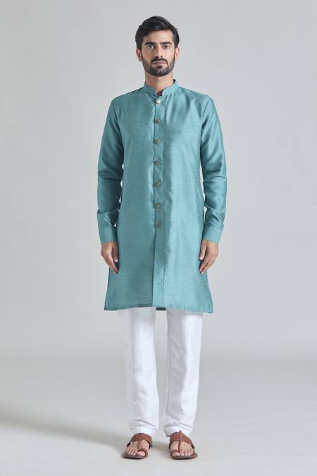 Arihant Rai Sinha Green Silk Embroidery Geometric Thread Bundi Kurta Set Online at Aza Fashions Arihant Rai Sinha_Green Silk Embroidery Geometric Thread Bundi Kurta Set _Online_at_Aza_Fashions