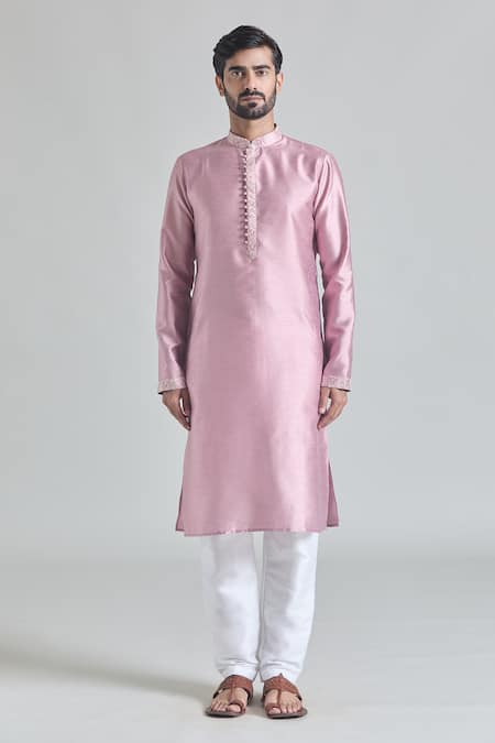 Arihant Rai Sinha Pink Brocade, Silk Embroidery Floral Bundi Kurta Set Online at Aza Fashions Arihant Rai Sinha_Pink Brocade, Silk Embroidery Floral Bundi Kurta Set _Online_at_Aza_Fashions
