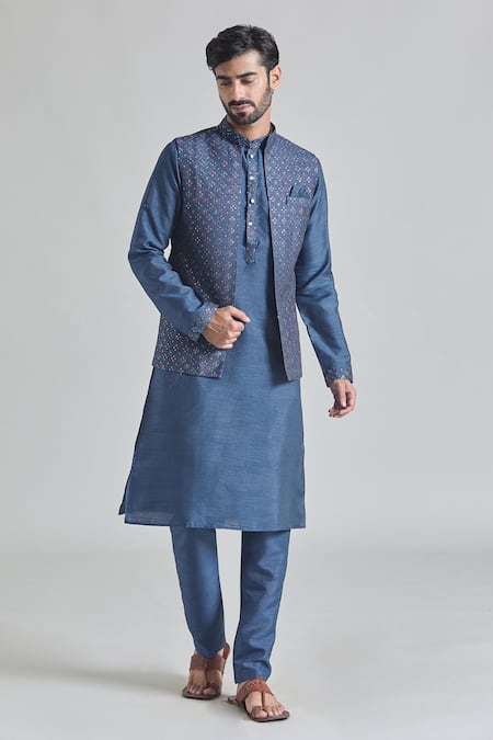 Aryavir Malhotra Geometric Embroidered Bundi Kurta Set 