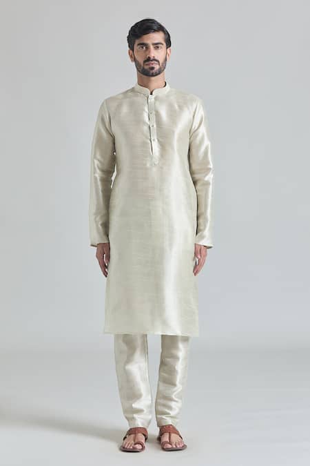 Arihant Rai Sinha_Green Silk, Faux Leather, Brocade Embroidery Floral Jaal Bundi Set _Online_at_Aza_Fashions