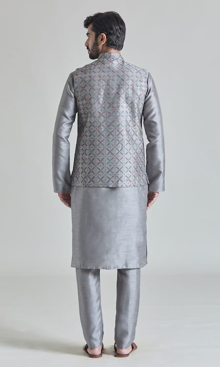Arihant Rai Sinha Floral Jaal Embroidered Bundi Kurta Set 