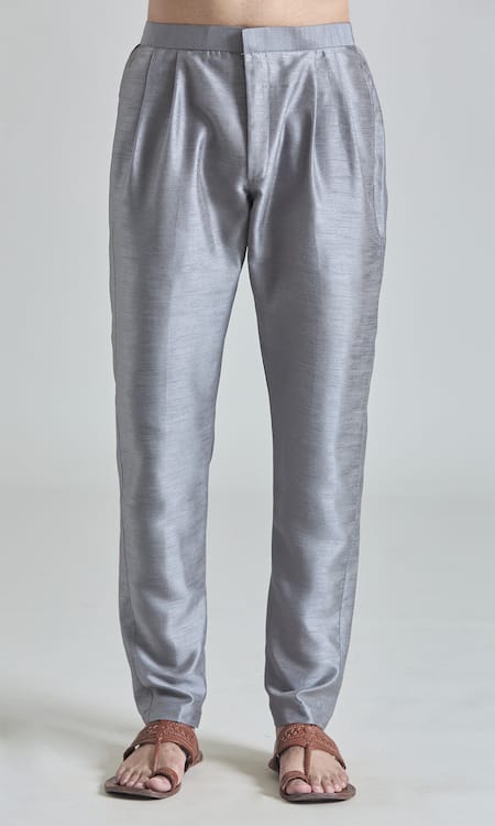 Arihant Rai Sinha_Gray Brocade, Silk Embroidery Floral Jaal Bundi Kurta Set _at_Aza_Fashions