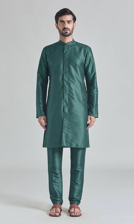 Arihant Rai Sinha_Green Silk Embroidery Floral Jaali Thread Bundi Set _Online_at_Aza_Fashions