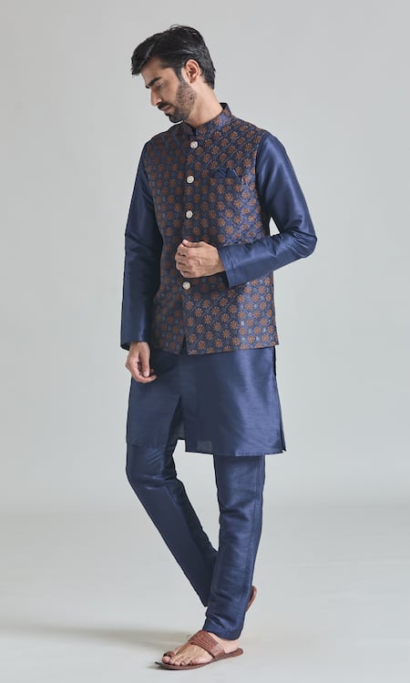 Arihant Rai Sinha Blue Silk Embroidery Floral Jaali Bundi Set Online at Aza Fashions Arihant Rai Sinha_Blue Silk Embroidery Floral Jaali Bundi Set _Online_at_Aza_Fashions