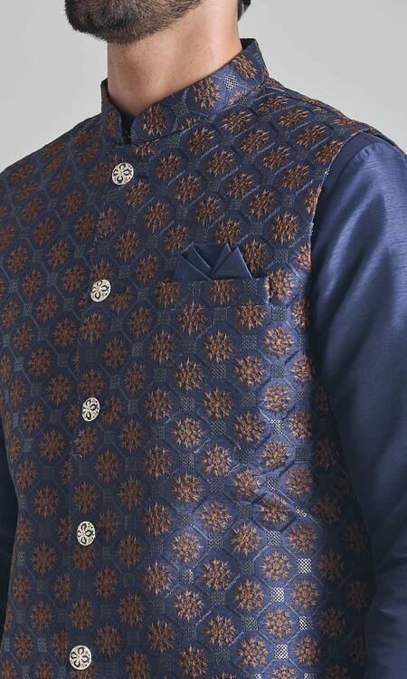 Shop Arihant Rai Sinha Blue Silk Embroidery Floral Jaali Bundi Set Online at Aza Fashions Shop_Arihant Rai Sinha_Blue Silk Embroidery Floral Jaali Bundi Set _Online_at_Aza_Fashions