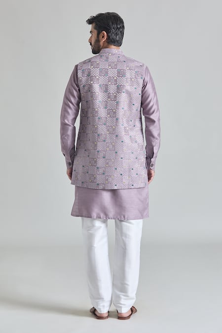 Shop Arihant Rai Sinha Purple Silk Embroidery Geometric Bundi at Aza Fashions Shop_Arihant Rai Sinha_Purple Silk Embroidery Geometric Bundi _at_Aza_Fashions