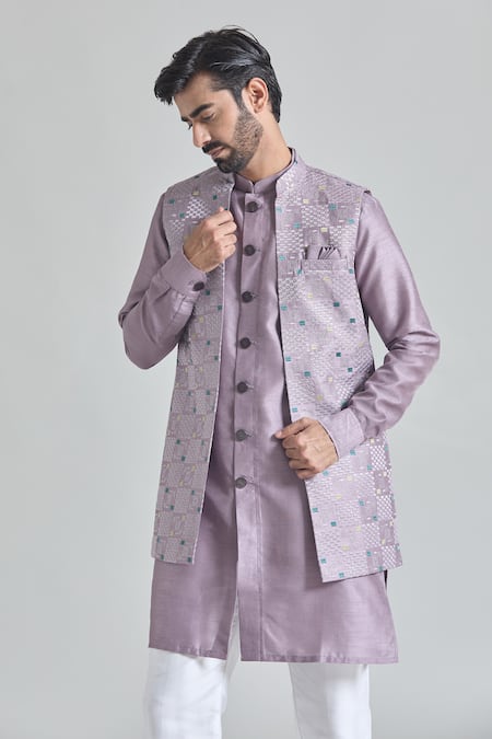 Buy Arihant Rai Sinha Purple Silk Embroidery Geometric Bundi Online at Aza Fashions Buy_Arihant Rai Sinha_Purple Silk Embroidery Geometric Bundi _Online_at_Aza_Fashions