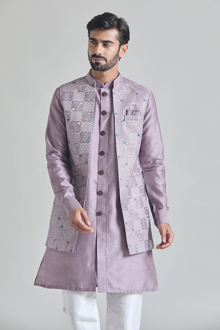 Shop Arihant Rai Sinha Purple Silk Embroidery Geometric Bundi Online at Aza Fashions Shop_Arihant Rai Sinha_Purple Silk Embroidery Geometric Bundi _Online_at_Aza_Fashions