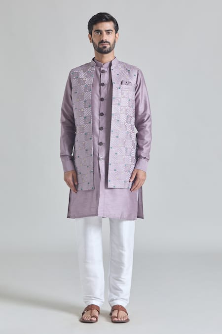 Buy Arihant Rai Sinha Purple Silk Embroidery Geometric Bundi Buy_Arihant Rai Sinha_Purple Silk Embroidery Geometric Bundi