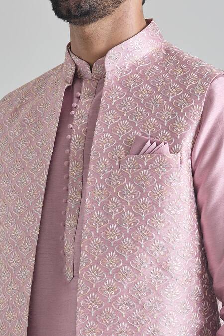 Arihant Rai Sinha Pink Silk Embroidery Thread Bundi at Aza Fashions Arihant Rai Sinha_Pink Silk Embroidery Thread Bundi _at_Aza_Fashions